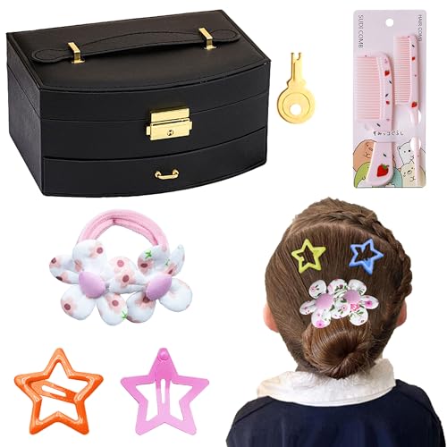 252 Pcs Hair Accessories for Girls Jewlry Box, Back to School Hair Accessory Gift Hair Stuff Storage including Hair Clip,Hair Barrettes,Hair Ties,Hair Bows for Little One Teen Age 3-12 (BLACK) - color: BLACK