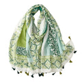 WaJuemy Travel Boho Scarf for Women Casual Lightweight Pashmina Scarves Fashion Multicolor Shawl Wraps with Fringed Beads - color: 01b Green Boho