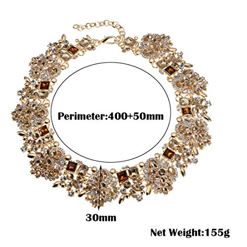 Jerollin Crystal Rhinestone/Pearl Statement Chain Necklace, Vintage Choker Bib Pendant Necklace Bohemian Bling Tassel Collar Statement Necklace for Evening Party - color: Tawny