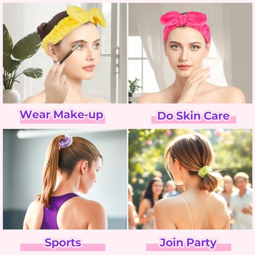 LEOBRO Spa Headbands, 6pcs Makeup Headbands and Hair Scrunchies for Washing Face for Teen Girls Women, Skincare, Easter Basket Valentines Gifts for Girls (Rose Red & Yellow & Purple) - color: Rose Red, Yellow, and Purple