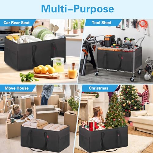 LHZK Standing Extra Large Utility Tote Bag with Metal Wire Frame and the Sides Rinforced, Extra Large Tote Bag with Handle, Reusable Grocery Bags Foldable, Beach Bag, Car Tote (Black) | Metal Wire Frame - color: Black, size: 22.5''x10.5''x12''-1 Pack