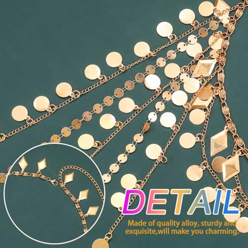 CAKURE Boho Sequin Head Chain Gold Headpiece Chain Forehead Chain Jewelry Festival Halloween Hair Accessories for Women