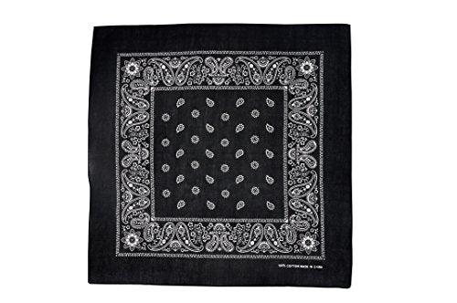 Vamqor 12pcs Bandana for women and men 100% Cotton Custom Fashion Paisley Design Multifunctional Outdoor Square Handkerchief - color: Black