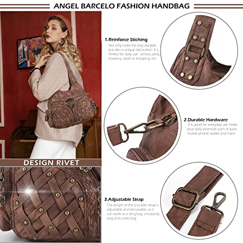 Angel Barcelo Purses for Women Large Shoulder Bag Soft Hobo Bags for Women - color: Brown