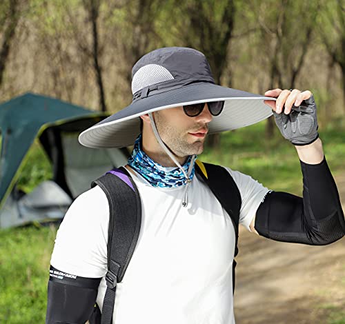 Leotruny Men Wide Brim Sun Hats UPF50+ Waterproof Breathable Bucket Hat for Fishing, Hiking, Camping - color: C03-dark Gray