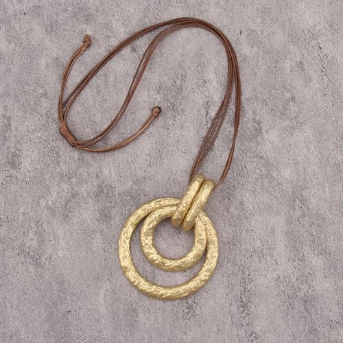 Bohemian Necklaces for Women Long Leather Necklace with Large Pendant Chunky Boho Hippie Jewelry Pendant Chocker Necklace - style: Boho Gold Necklace
