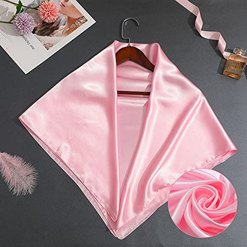 SATINIOR 35 Inch Silky Head Scarf 2 Pcs Large Square Neck Scarf Sleeping Hair Wrapping Satin Bandana for Women - color: Pink, style: Classic