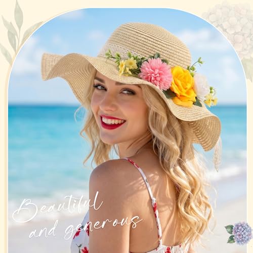 6 Sets DIY Tea Party Straw Hats Kit DIY Straw Hat for Women Blank Sun Hats - style: Wildflower Meadow