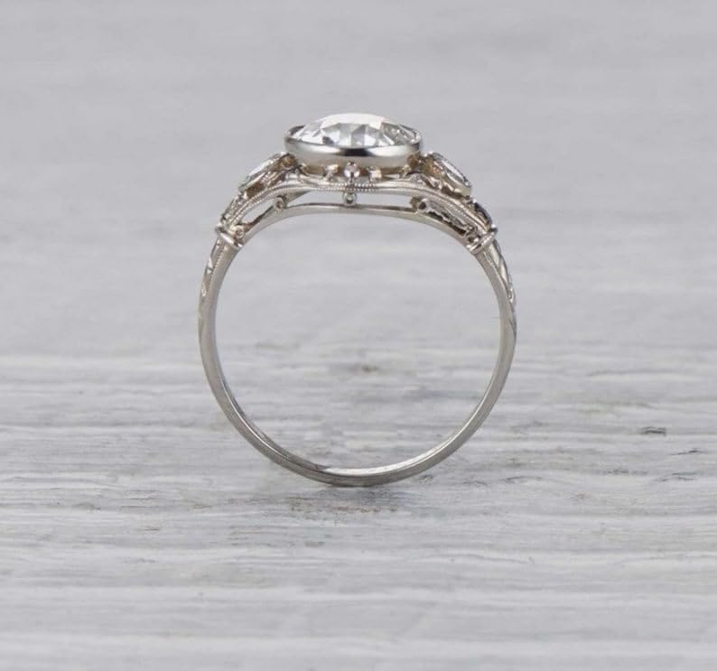 SILVERIST 1930s Old European Cut Diamond Edwardian Engagement Ring Antique Vintage Style Victorian Anniversary Ring For Her 925 Sterling Silver Handcrafted Trilogy Retro Iconic Art Deco Inspired Ring