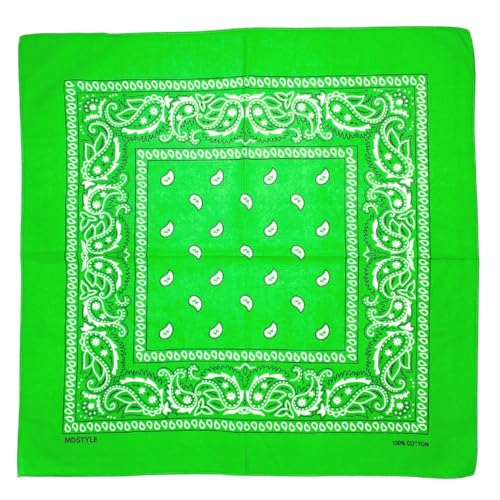 MDSTYLE 100% Cotton Bandana for Men & Women 22" x 22" Paisley Pattern Handkerchief Headband Scarf - color: Lime Green - 3 Pack