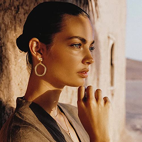 Stud Earrings for Women 14k Gold Plated Geometric Dangle Earrings Lightweight Minimalist Handmade Hammered Texture Oval Disc Drop Double-layer Big Hoop Dangle Earrings for Women - color: Big Hoop-Gold