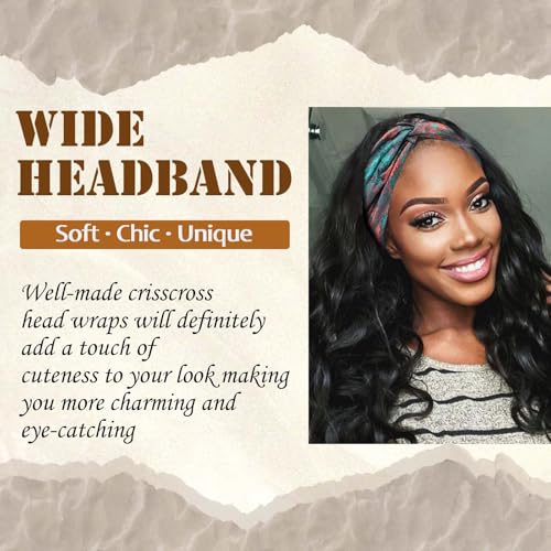 9'' Wide Headbands for Women Boho Headband Floral Print Knotted Turban Head Bands Soft Hair Wraps African Headwraps Fashion Turban Hairband Large Scarf Headband For Women’s Hair Accessories - color: Style 157