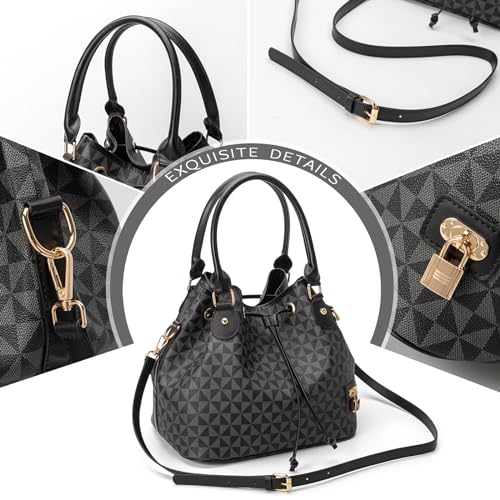 Bucket Purse For Women With Chic West Hobo Style | Drawstring Closure, Shoulder Handbag, Tote Purse, Pockets Design - color: Black