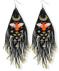 Long Beaded Earrings for Women, Statement Tassel Dangling Earrings, Native American Jewelry Boho Country Colorful Flower Moon Bead Gifts - style: Mystic Celestial Bee