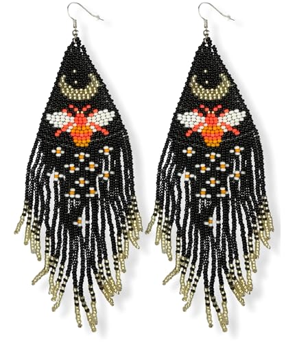 Long Beaded Earrings for Women, Statement Tassel Dangling Earrings, Native American Jewelry Boho Country Colorful Flower Moon Bead Gifts - style: Mystic Celestial Bee