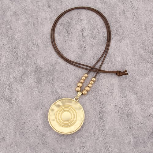 GelConnie Leather Necklaces Turquoise Long Boho Necklaces for Women Brown Chunky Circle Pendant Chocker Necklace Gold Sweater Necklace - style: Brown Leather Turquoise Necklace