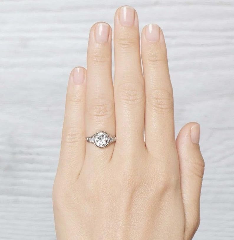 SILVERIST 1930s Old European Cut Diamond Edwardian Engagement Ring Antique Vintage Style Victorian Anniversary Ring For Her 925 Sterling Silver Handcrafted Trilogy Retro Iconic Art Deco Inspired Ring