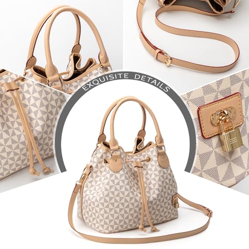 Bucket Purse For Women With Chic West Hobo Style | Drawstring Closure, Shoulder Handbag, Tote Purse, Pockets Design - color: White