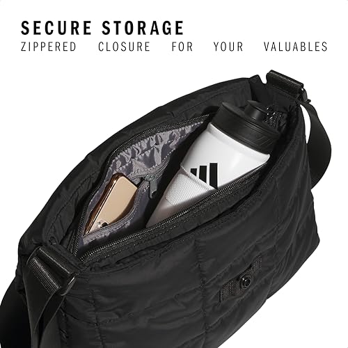 adidas Unisex Quilted Crossbody Bag – Soft Cushioned Puffer Purse, Foldover - color: Black