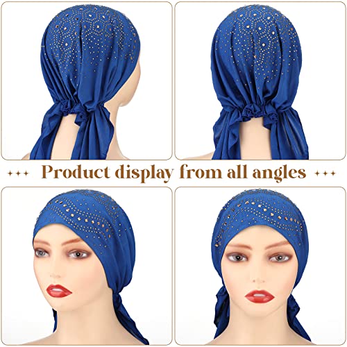 Geyoga 6 Pack Rhinestone Head Scarf for Women, Sequin Pre Tied Head Wraps, Stretchy Turban Cap for Hair Loss & Daily Wear(Novelty Style) - style: Novelty Style