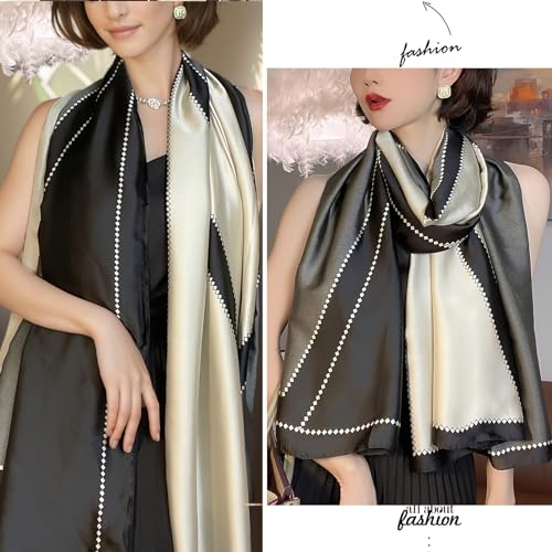 vimate 100% Large Silk Feeling Scarf-Women's Fashion Long Mulberry Silk Satin Neck Scarf Sunscreen Shawl Wrap Headscarf - color: Style 07
