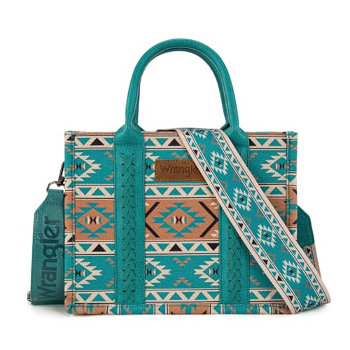 Wrangler Aztec Tote Bag for Women Boho Shoulder Purses and Handbags - color: Aztec Turquoise (Guitar Strap)