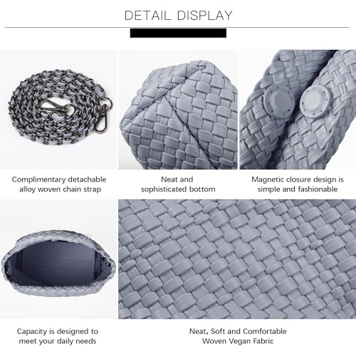 Woven Purses Bag for Women, Vegan Leather Handwoven Bags with Mini Handmade Purse - color: Light Blue
