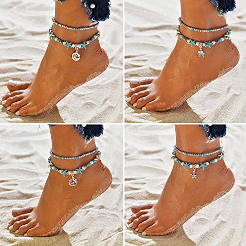 Suyi 5pcs Ankle Bracelets for Women Layered Beach Adjustable Anklets Boho Chain Anklet Foot Jewelry - color: 5pcs