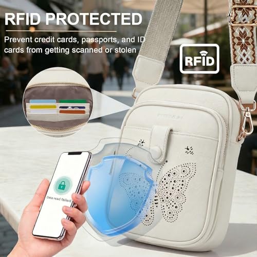 KITEVIUN Crossbody Bags for Women Leather Crossbody Purse Small Shoulder Phone Purse with Adjustable Strap & RFID Card Slots - color: 06-white