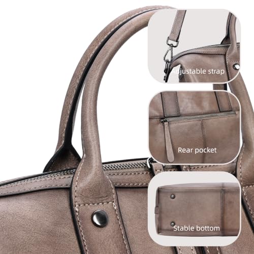 Iswee Genuine Leather Satchel Tote Bag Top Handle Handbag Designer Shoulder Bag Large Capacity Cross Body Bag - color: Light Grey