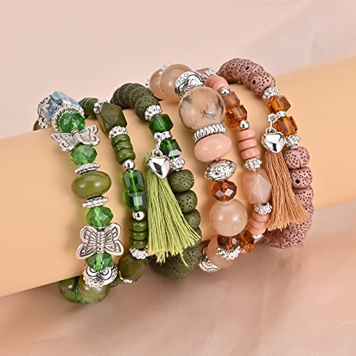 Bohemian Bracelet Sets for Women - 6 Sets Stackable Stretch Bracelets Multi-color Boho Jewelry for Women Hippie Bracelets Dainty Jewelry - color: Butterfly Stretch Bracelets Set