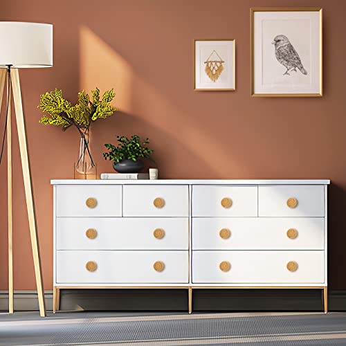 ANPHSIN 24 Pack Boho Rattan Cabinet Dresser Knobs- Durable Beech Wood Drawer Knobs, Decorative Handmade Wicker Woven Pulls Handles with 48 Screws for Home Furniture - style: Round Rattan (24 pcs)