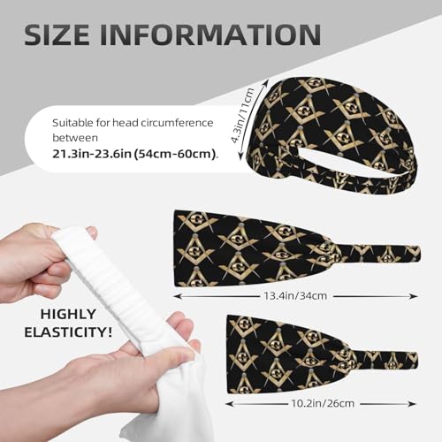 Black and Gold Swirl Liquid Ink Marble Workout Headbands Fashion Sports Sweatbands Yoga Hairbands for Fitness Athletic Non Slip Wicking Headscarf for Men Womens Girls Summer Accessories Elastic Bands - color: Masonic Square
