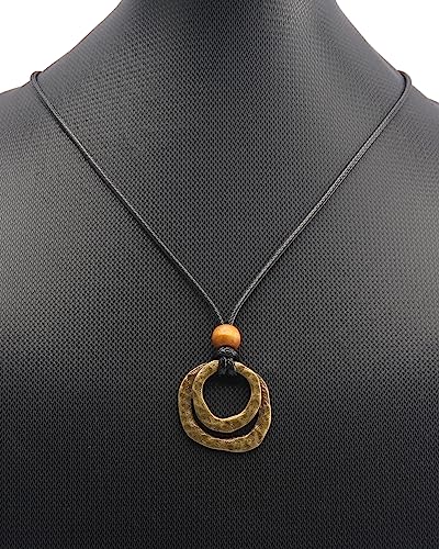 Leather Necklace for Women Long Boho Necklace Bohemian Choker Vintage Necklace Braided Boho Jewelry with Adjustable Brown Leather Cord - color: 2 Circles Necklace