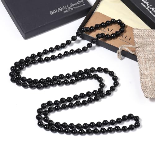 Beaded Necklace Hand Knotted for Woman - color: Black Agate