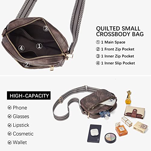 BOSTANTEN Quilted Crossbody Bags for Women Vegan Leather Purses Shoulder Handbags with Wide Strap - color: Coffee