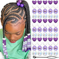 60PCS Purple White Heart Hair Beads for Braids AB Color Round Bead Loc Dreadlock Accessories Lovely Kids Girls Pony Beads - color: Purple&White