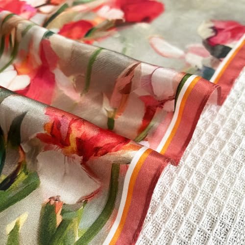 FONYVE 100% Mulberry Silk Scarfs for Women-Lightweight Square Satin Head Scarf-Small Silk Hair Scarf for Sleeping 21"x21" - color: 18 Red Flower