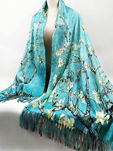 VENVSBEE Reversible Scarf Soft Large Shawl Wrap Blanket Double Sided Art Print Warm Pashmina Stoles Klimt Van Gogh Gifts - color: Art 03