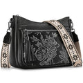 Crossbody Bags for Women, Vegan Leather Medium Crossbody Purse, Spacious Daily Travel Shoulder Bag with Boho Strap - color: Black Silver
