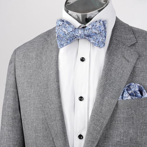 Alizeal Mens 2pcs Classic Floral Pattern Self-tied Bow Tie and Handkerchief Set - color: 045-navy/ Blue/ White