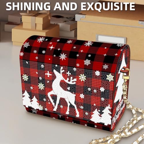 C'eitura Red Fawn Diamond Art Wooden Clutch Purse with Chain, 5D DIY Rhinestone Shoulder Bag Kit, Forest Animal Theme Wallet, Unique Gift for Girls, Women, Christmas Birthday Present - color: Skb214