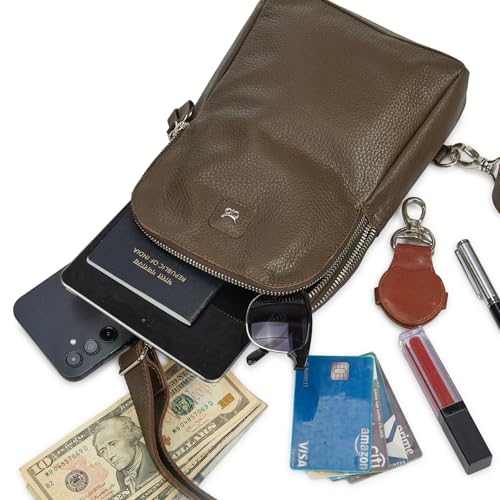 Leather Sling Bag for Women Genuine Crossbody Purse Small Trendy Cross Over Chest with Phone and Credit Card Slots (Brown Nappa) - color: Brown Nappa