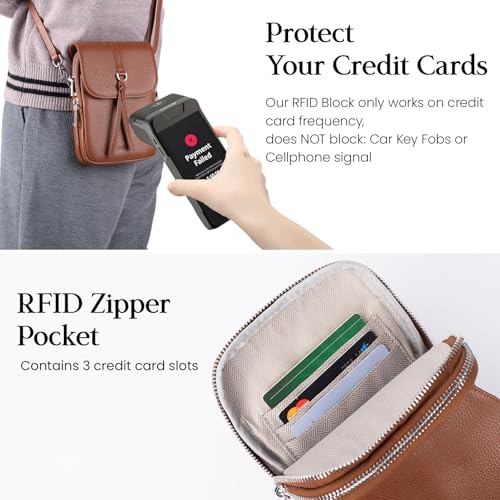 befen Genuine Leather Small Crossbody Bags for Women, Multi Pocket Cell Phone Crossbody Purse with RFID Blocking Card Slots - color: Cognac Brown