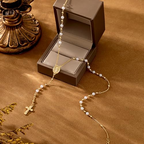 CHESKY Long Necklaces for Women, 14k Gold Plated/Streling Silver Lariat Necklace Dainty Statement Prom Necklace Rosary Cross Sun Drop Pendant Dangle Necklace Gold Prom Jewelry for Women Gifts - style: y necklace 14