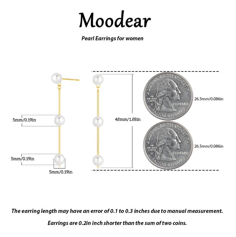 Moodear Dainty Pearl Dangle Earrings for Women - Trendy 14K Gold Plated Pearl Hypoallergenic Drop Earring Wedding Jewelry Gift - style: 3 pearl drop