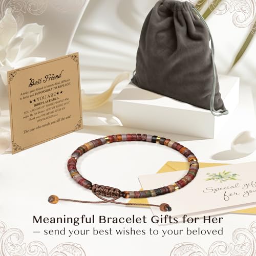 Inspirational Gifts Bracelets for Women: Mothers Day Birthday Gifts for Mom Women Friends Sister - Healing Natural Stone Beads Bracelets Thinking of you Get Well Soon Gift for Women - color: A-H Jasper Stone-Best Friend