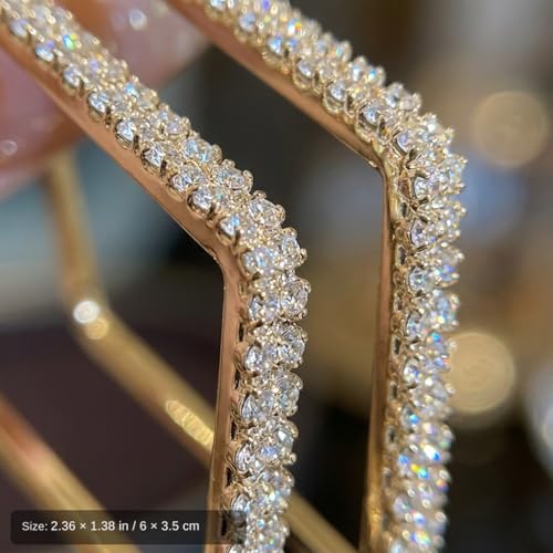 Rhinestone Geometric Hoop Stud Earrings for Women - Sparkly Crystal Statement Jewelry for Evening Parties, Weddings and Special Occasions - color: Gold