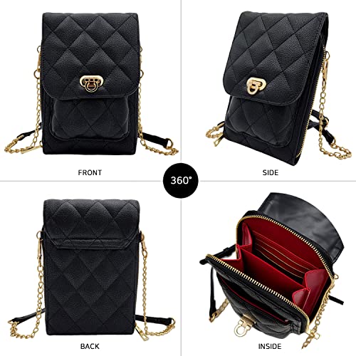 Phone Crossbody Bags for Women Small Vegan Leather Mini Shoulder Wallet Card Quilted Purse - color: D - Black