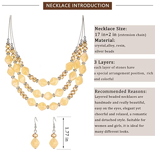 3 Layered Chunky Statement Necklace for Women Beaded Strand Necklaces with Earring Fashion Costumes Collar Necklace Jewelry Sets Gifts for Women - color: Champagne